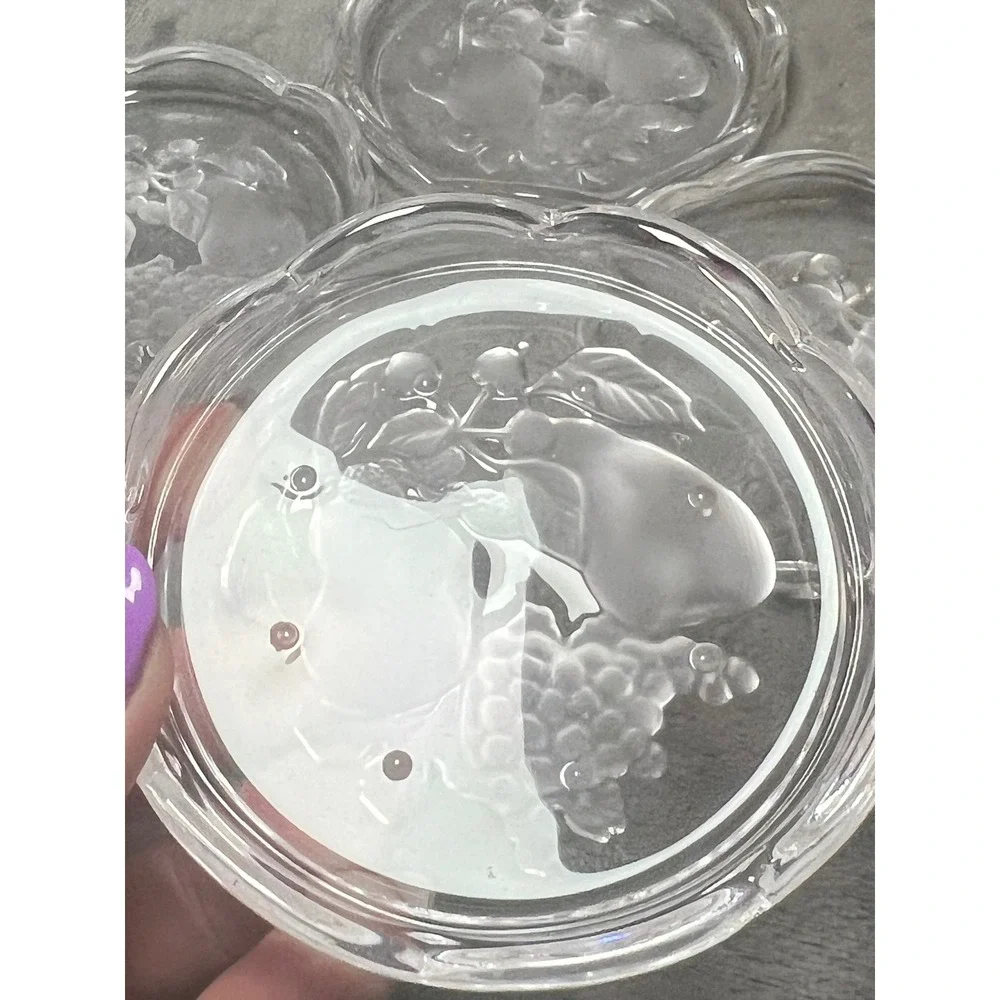 Mikasa Harvest Frosted Fruit Crystal Coasters Set of 4‎ West Germany Scalloped
